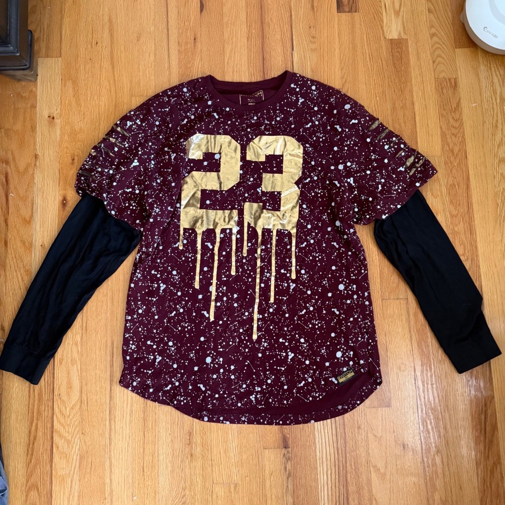 Switch Remarkable Mens 3XL Burgundy Gold 23 Graphic Layered Streetwear Tee